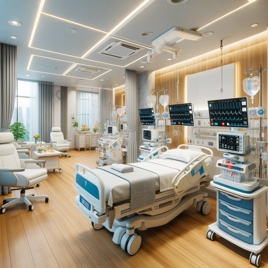 Modern hospital room in Vietnam with advanced medical equipment, illustrating the quality of healthcare accessible with travel medical insurance.