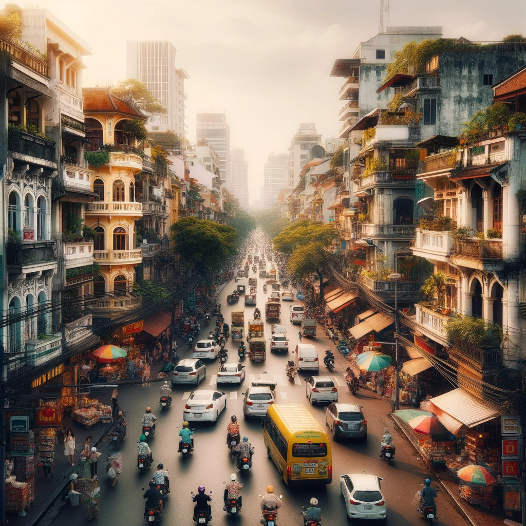 Busy street scene in Hanoi, Vietnam, showcasing the city's vibrant culture and the importance of being prepared with travel medical insurance.